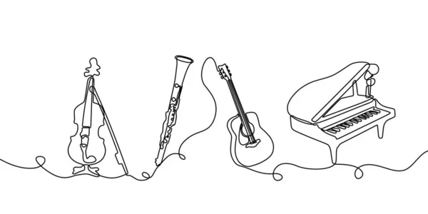 Continue Tekening Van Één Lijn Klassieke Muziekinstrumenten Vector Illustratie Set — Stockvector