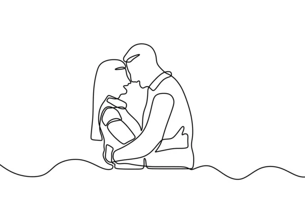 Ein Verliebtes Paar Romantische Kontinuierlich Handgezeichnete Skizzen Zeichnen Menschen Minimalistisches — Stockvektor