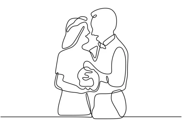 Ένα Ερωτευμένο Ζευγάρι Ρομαντικό Συνεχές Χέρι Ζωγραφισμένα Ανθρώπους Σκίτσο Μινιμαλιστικό — Διανυσματικό Αρχείο
