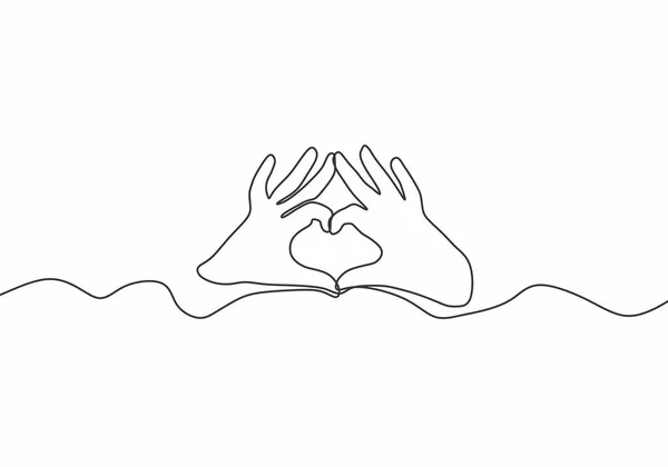 Terus Menerus Satu Garis Gambar Dua Tangan Membuat Tanda Cinta Stok Vektor