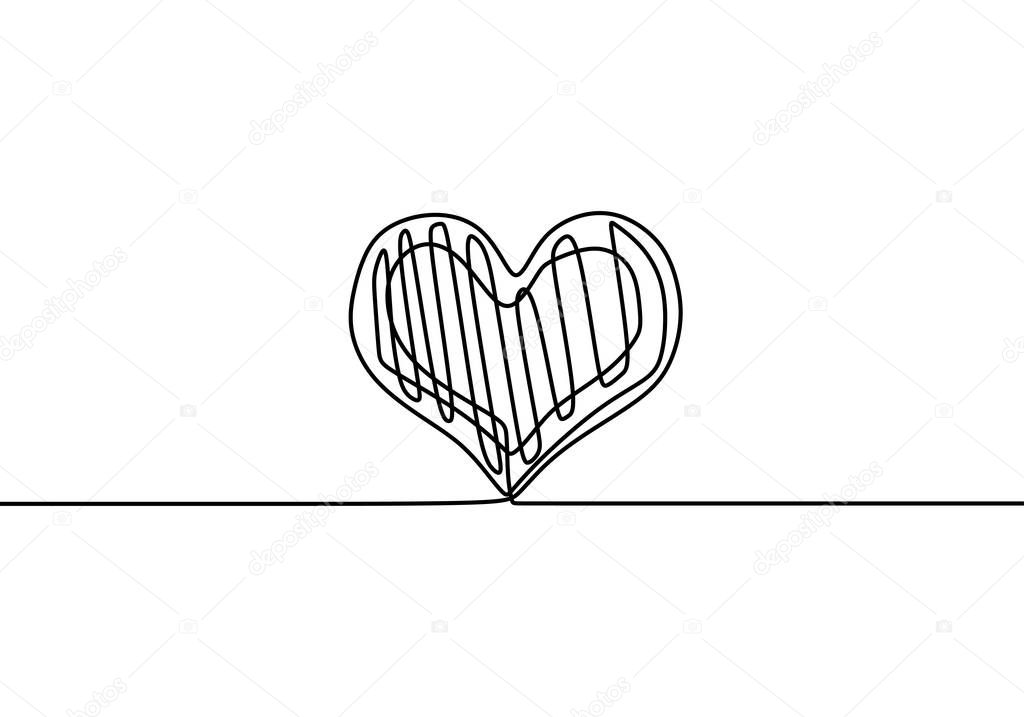 Heart one line drawing. Scribble hand drawn continuous love sign. Romance symbol minimalism concept, vector illustration isolated on white background.