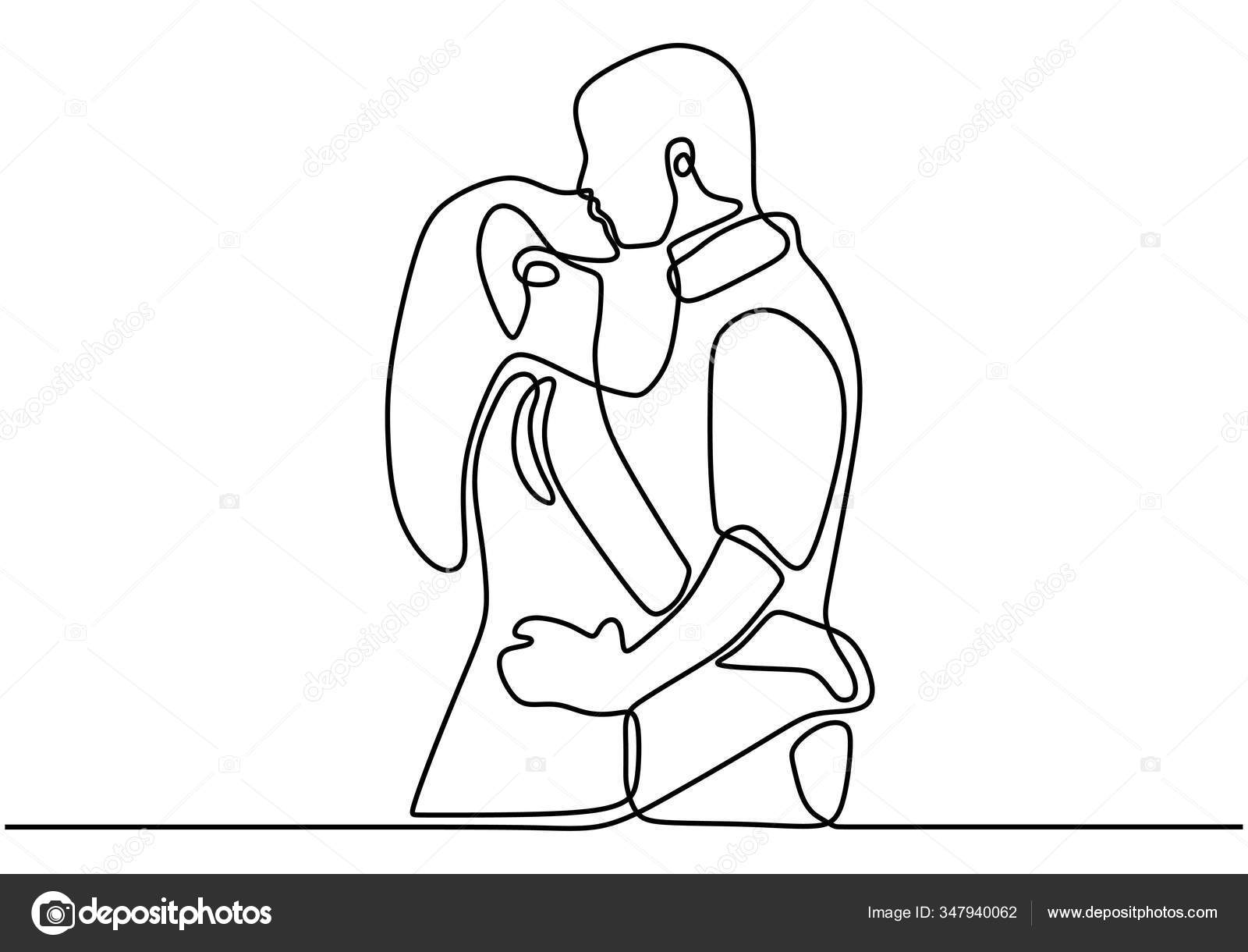 Continuous line drawing of couple hug. Cute and romantic man and woman in  love. Minimalism sketch vector illustration. Stock Vector