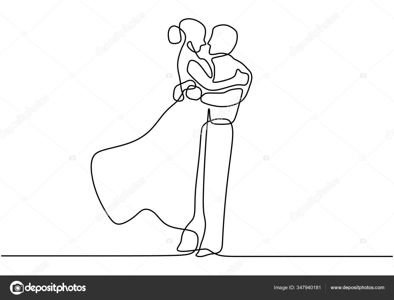 Romantic couple one continuous line art drawing vector illustration  minimalism style Stock Vector