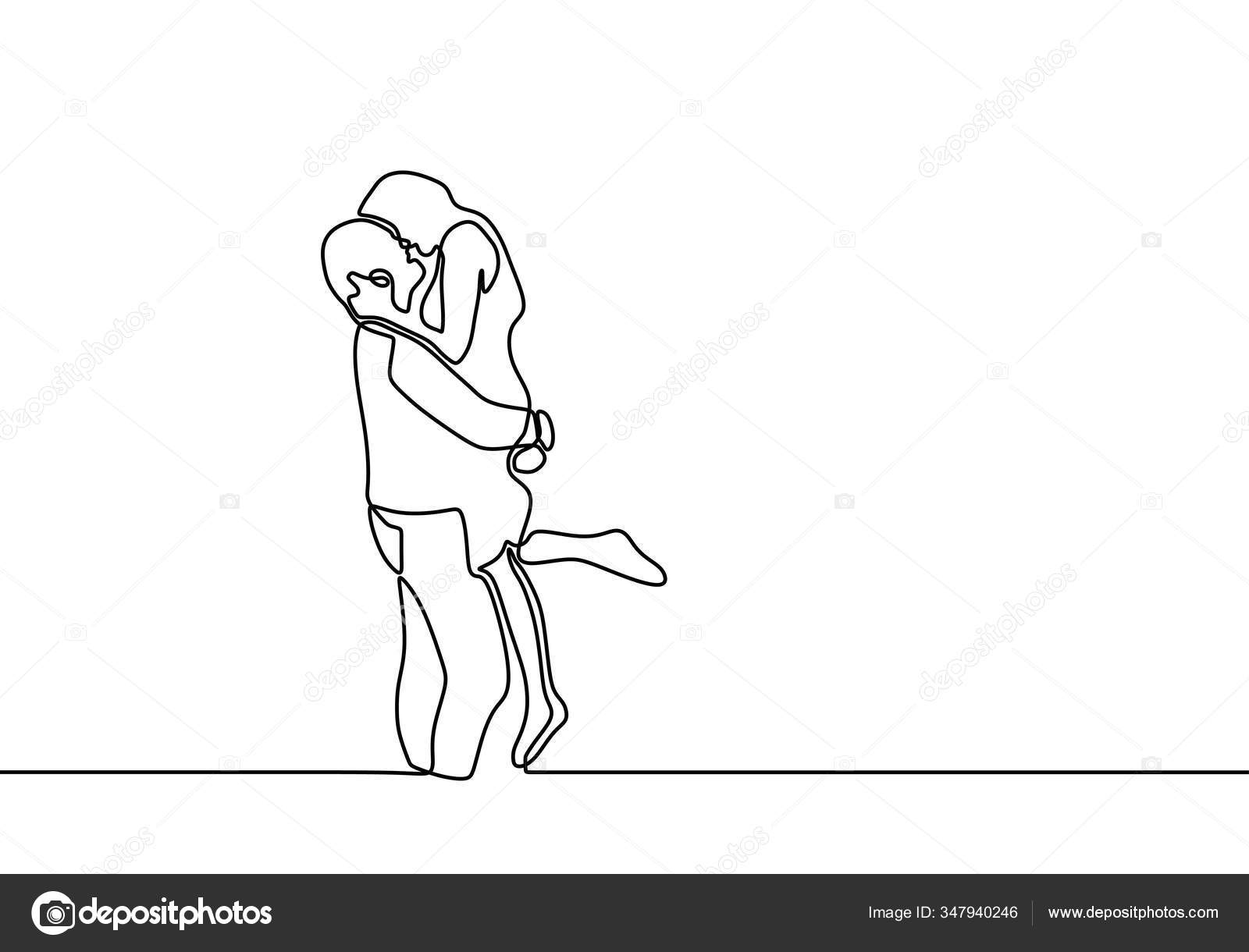 Continuous line drawing of couple hug. Cute and romantic man and woman in  love. Minimalism sketch vector illustration. Stock Vector
