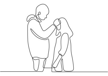 Birbirine aşık bir çift. Romantik sürekli el çizimi insanlar. Minimalist ve basitlik tasarımı. Contour lineart minimalizmi.