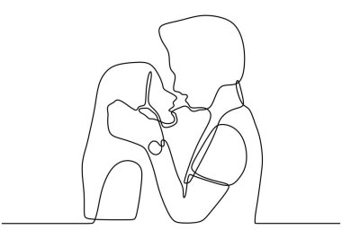 Birbirine aşık bir çift. Romantik sürekli el çizimi insanlar. Minimalist ve basitlik tasarımı. Contour lineart minimalizmi.