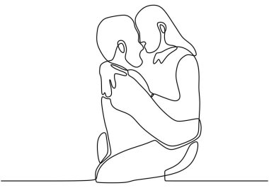 Birbirine aşık bir çift. Romantik sürekli el çizimi insanlar. Minimalist ve basitlik tasarımı. Contour lineart minimalizmi.