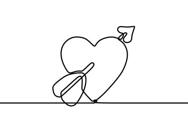 Dibujo Continuo Una Línea Signo Corazón Símbolo Amor Romance Tema — Vector de stock