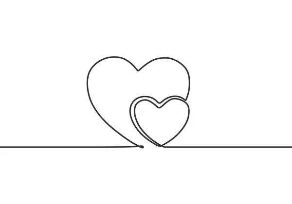 Linha Contínua Desenhando Dois Corações Abraçadores Convite Romântico Ilustração Minimalista —  Vetores de Stock