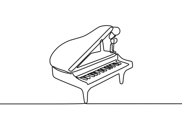 钢琴的一条线画 矢量表示乐器 连续单手画简约主义 — 图库矢量图片
