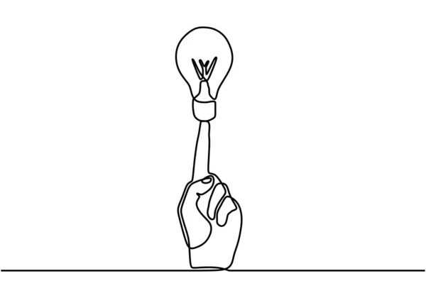 Hand Light Bulb One Line Drawing Concept Creativity Idea — Stock Vector