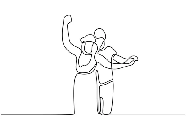 Una Línea Dibujando Pareja Enamorada Hombre Mujer Bailando Minimalismo Ilustración — Vector de stock