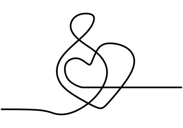 Kontinuierliche Linienzeichnung Herz Liebeszeichen Mit Musik Symbol — Stockvektor
