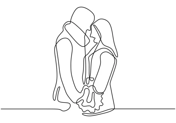 Couple Mignon Amoureux Dessin Continu Une Ligne Illustration Vectorielle Thème — Image vectorielle