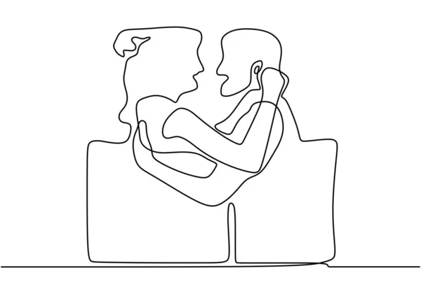 Continuous One Drawn Single Line Romantic Kiss Two Lovers Minimalism — Stock Vector