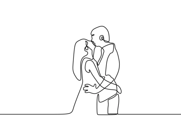Jeden Rysunek Całowania Para Motywem Miłosnym Wektorowa Ilustracja Mężczyzny Kobiety — Wektor stockowy