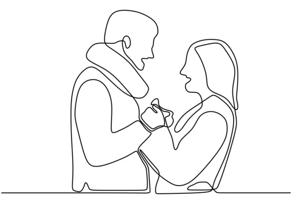Couple Mignon Amoureux Dessin Continu Une Ligne Illustration Vectorielle Thème — Image vectorielle
