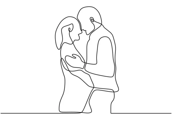 Una Pareja Enamorada Dibujo Continuo Hombre Mujer Con Pose Romántica — Vector de stock