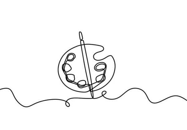 筆と絵のパレット1本の線画ミニマリズム連続単手描き 白い背景に隔離されたベクトルイラストシンプルデザイン — ストックベクタ