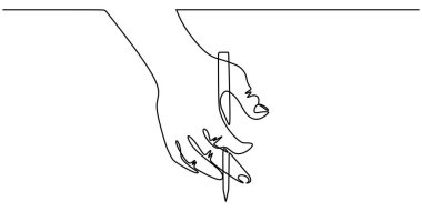 Kağıda yazı yazan bir el çizimi. Minimalizm sürekli taslak vektör çizimi, basitlik tasarım biçimi.