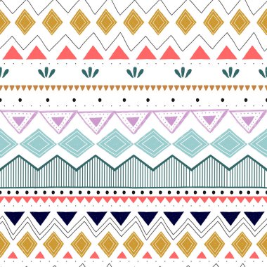 Kusursuz çizgili desen. Etnik ve kabile motifleri. Vintage baskı, grunge doku. Aztek, Afrikalı, Asyalı, Hintli ve Maya stili. Bohem geometrik çizgiler elle çizilmiş vektör çizimi.