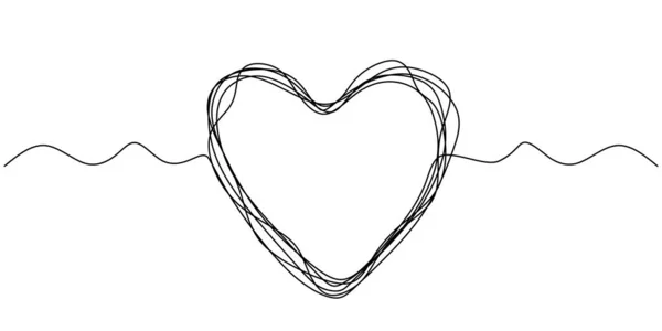 Heart Scribble Drawing One Line Love Sign Minimalism Continuous Single — Stock Vector