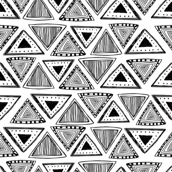 Triángulo Dibujado Mano Patrón Étnico Sin Costura Doodle Estilo Azteca — Vector de stock