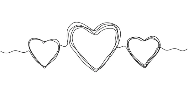 Disegno Continuo Una Linea Cuore Simbolo Amore Scarabocchiare Disegnato Mano — Vettoriale Stock