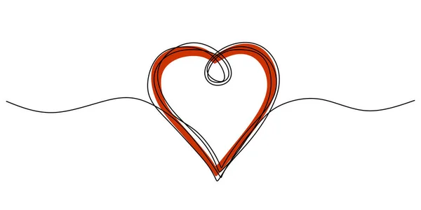 Kontinuerlig Linje Teckning Hjärtat Symbol För Kärlek Klotter Hand Dras — Stock vektor