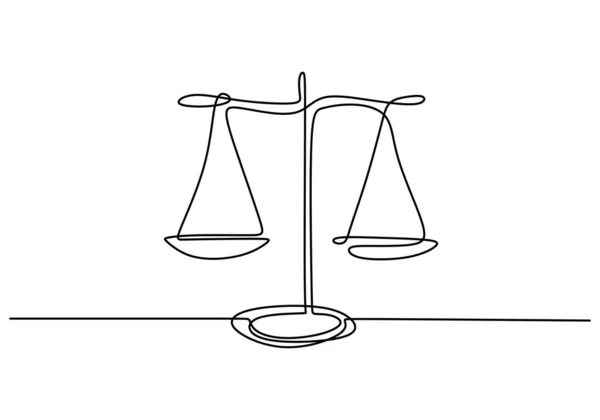 法律のバランス またはスケールアイコン 裁判所と会社のシンボルの1行の図面 ベクトルイラスト連続手描きミニマリズムデザイン — ストックベクタ