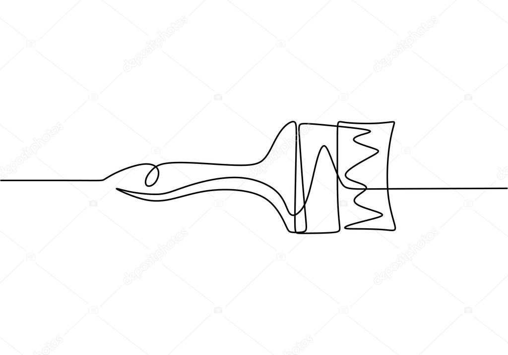 Paint brush one line drawing, vector illustration minimalism.