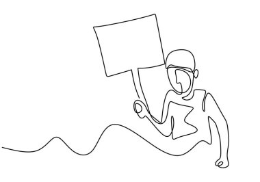Continuous one line drawing man holding blank signboard. illustration concept clipart