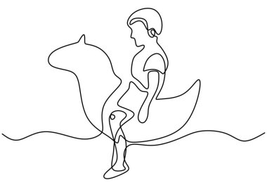 Sürekli olarak çocuk oyuncakları çiziyor. Oyuncağıyla oynayan bir çocuk. Oyuncağına biniyor. Minimalizm çocukluk teması.