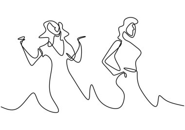 Dans eden iki kadının durmaksızın çizdiği çizgi. Mutlu kadın dansı. Mutluluğu ifade et
