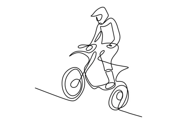 Seul Dessin Ligne Continue Jeune Motocross Gravit Colline Pleine Vitesse — Image vectorielle