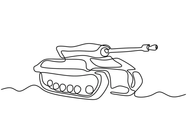 Tank One Line Drawing Army Fighting Vehicle Minimalism Style — Stock Vector