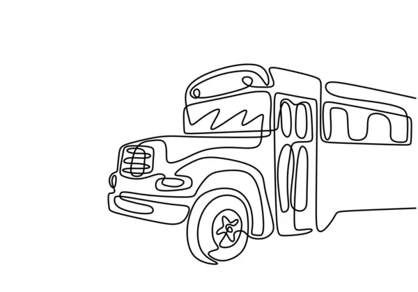 Uma Linha Desenho Transporte Ônibus Autocarro Vetorial Uma Ilustração Viagem —  Vetores de Stock