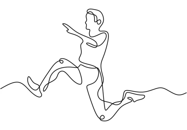 Desenho Linha Contínua Atleta Salto Comprimento Exercício Jovem Atleta Energético — Vetor de Stock