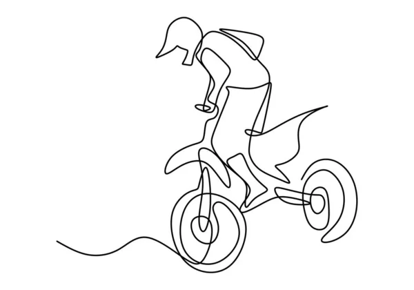 Single Continuous Line Drawing Young Motocross Rider Climb Hill Full — Stock Vector