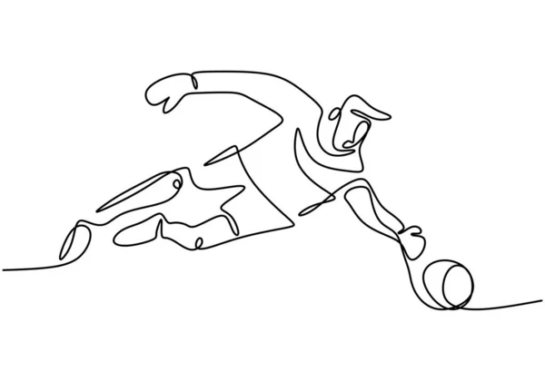Непрерывный Рисунок Молодого Человека Играющего Футбол Сторож Вратарь Пасует Мяч — стоковый вектор