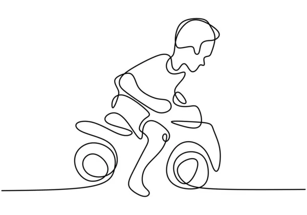Мальчик Играет Своими Мотоциклетными Игрушками Счастливо Играть Игрушками Непрерывная Одна — стоковый вектор