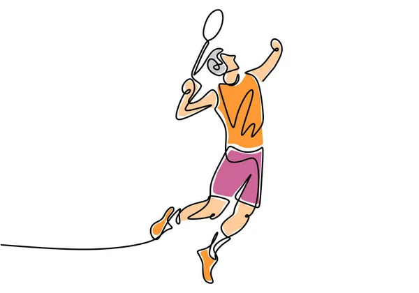 Una Línea Dibujo Joven Divertido Jugando Tenis Espíritu Jugando Tenis — Vector de stock