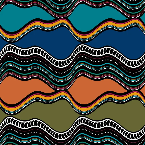 Handgezeichnete Wellen Abstrahieren Nahtlose Muster Stammeskunst Hintergrund Handgefertigte Zeichnung Bunte — Stockvektor