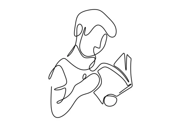 Nepřetržitá Kresba Lidí Kteří Sedí Čtou Knihu Mladí Studenti Sedí — Stockový vektor