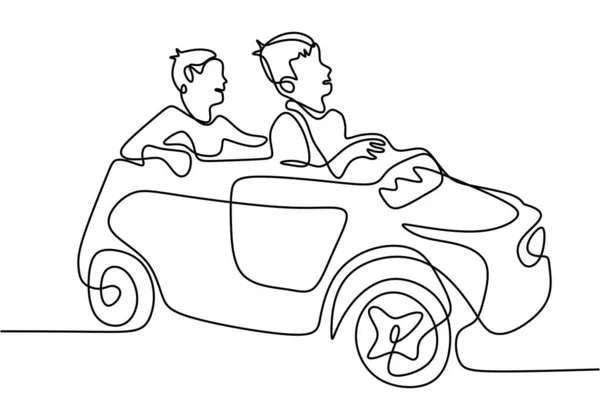 Dois Rapazes Brincar Com Carro Brincar Feliz Conduzir Carro Dela — Vetor de Stock