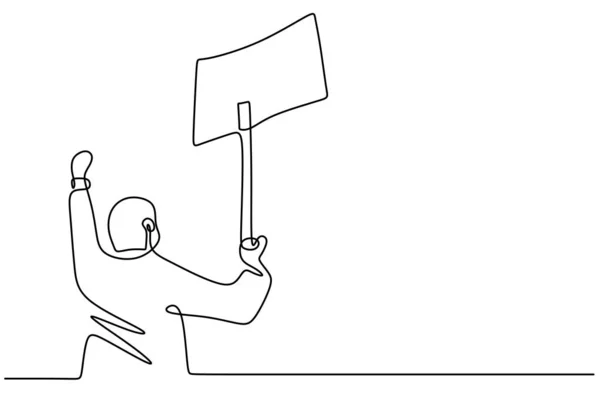 Eine Durchgehende Linie Zeichnet Einen Mann Der Ein Leeres Schild — Stockvektor