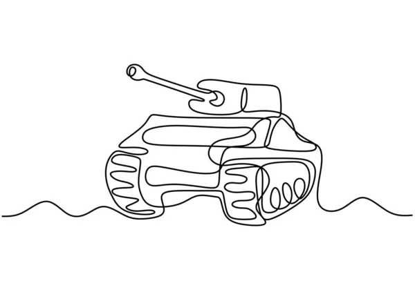 Tanque Desenho Linha Veículo Combate Exército Projetado Combate Arte Minimalismo —  Vetores de Stock