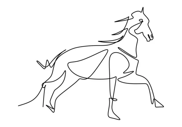 優雅馬会社のロゴのアイデンティティの一本の線画 馬を走らせて ポニー馬哺乳動物のシンボルコンセプト 連続1行シングル — ストックベクタ