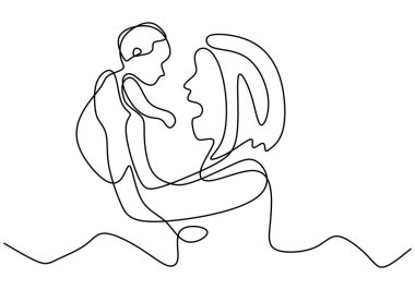 Anneler Günün kutlu olsun. Aralıksız bekar bir kadın bebekle oynarken bir çizgi çekti. Anne bebeğe sevgilerini ilet. Bebekle oynarken mutlu ol. Vektör illüstrasyonu