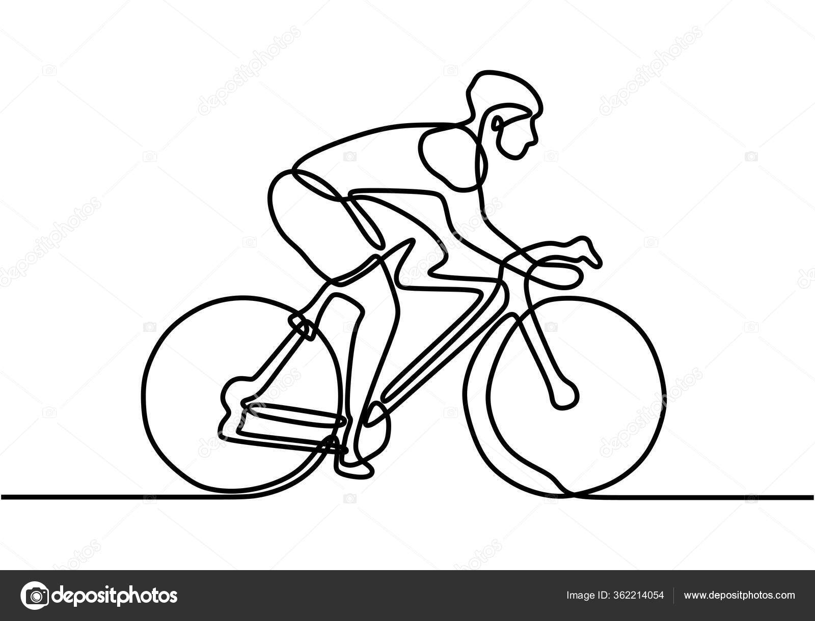 Desenho De Linha Contínua Do Ciclista Atleta Vetorial Andando De